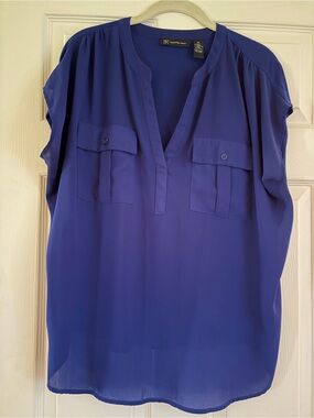INC International Concepts Royal Blue Split-Neck Blouse